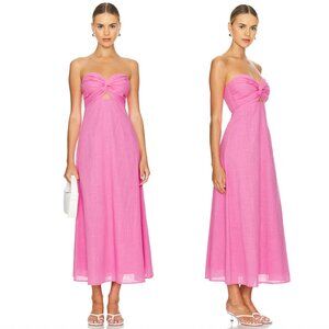 SNDYS x REVOLVE Lilly Maxi Dress in Pink Strapless Cotton Linen Midi Small